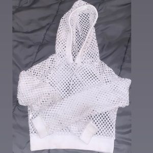 White long sleeve crop top hoodie